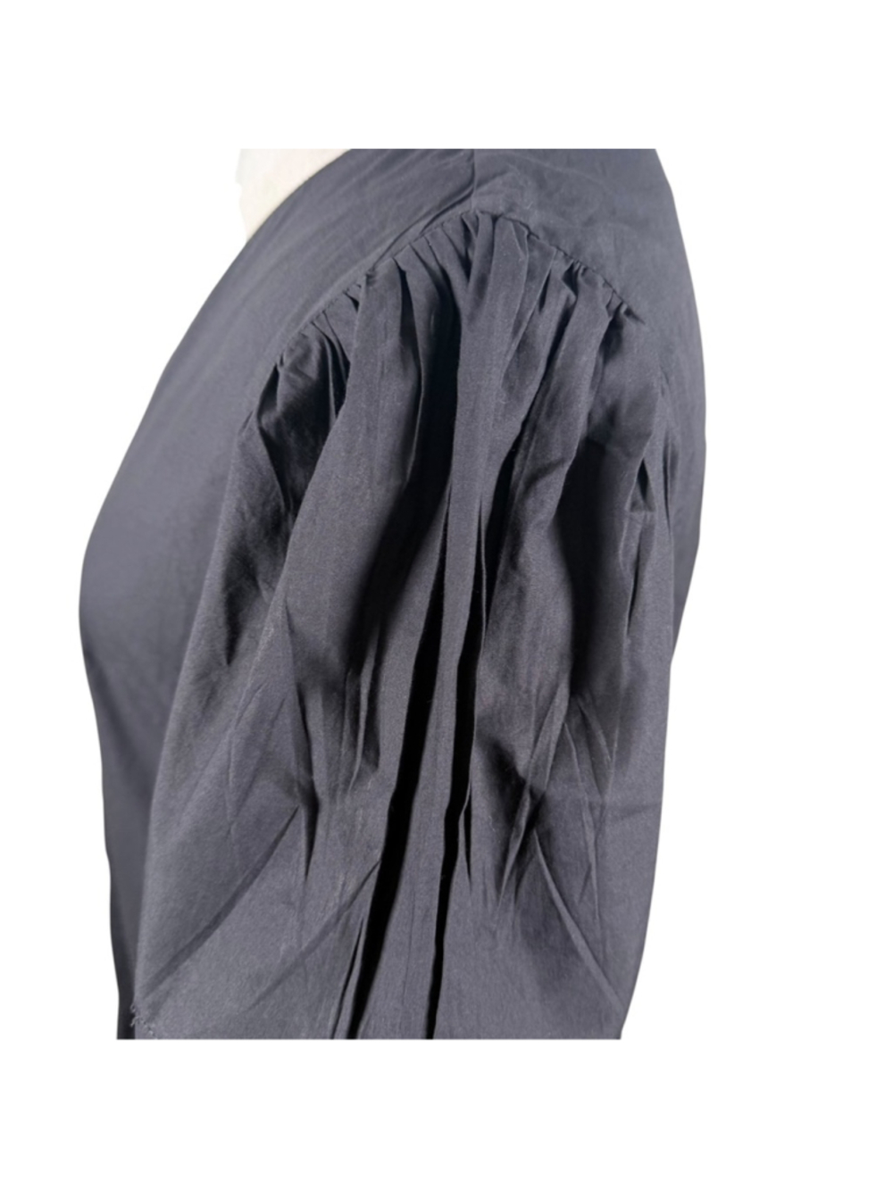 OLIVIA JAMES The Label Georgia Black Cotton Poplin V-Neck Puff Sleeve Midi Dress - Picture 7 of 11